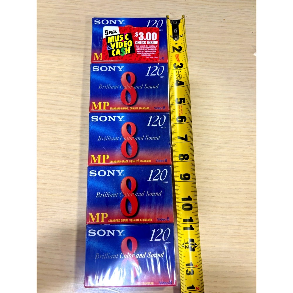 HTF 5 Pack Sony Video8 MP 120 Min Blank Camcorder Tapes New Old Stock